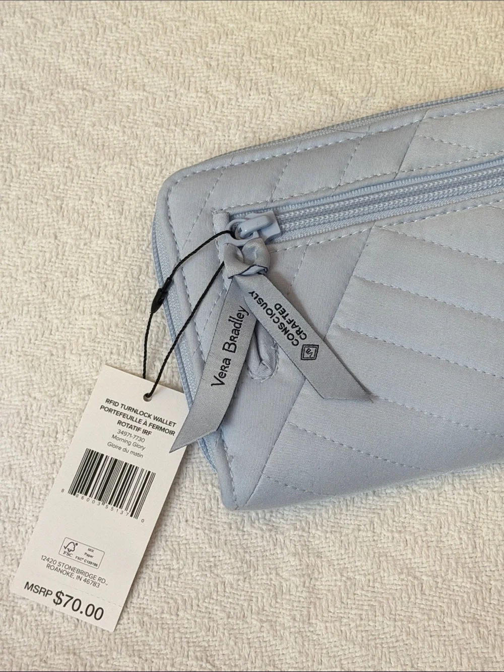 Vera Bradley Powder Blue Quilted Zip-Around Wallet with Turn-Lock - Picture 6 of 10
